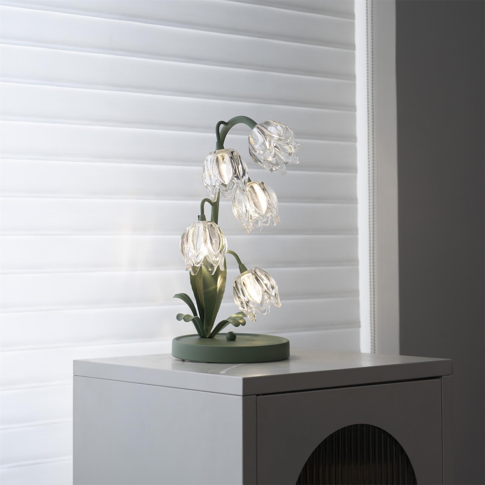 Table Lamp Glass Flower 7 in Decorative Green Indoor Bedroom Living Room Accent Lighting | Thomler