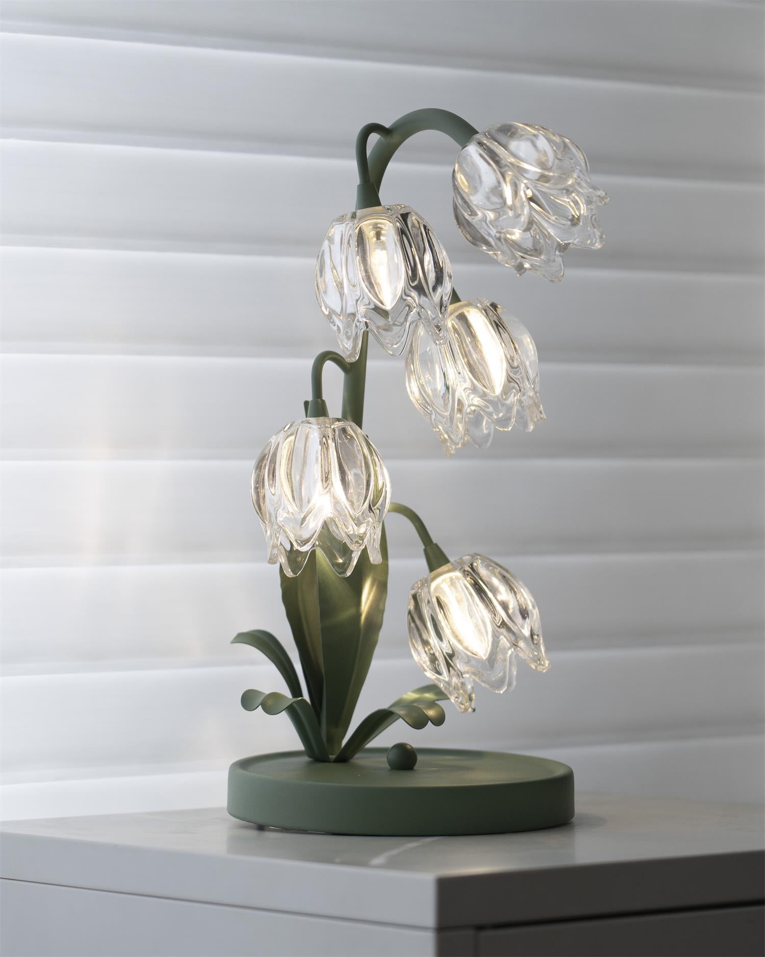 Table Lamp Glass Flower 7 in Decorative Green Indoor Bedroom Living Room Accent Lighting | Thomler