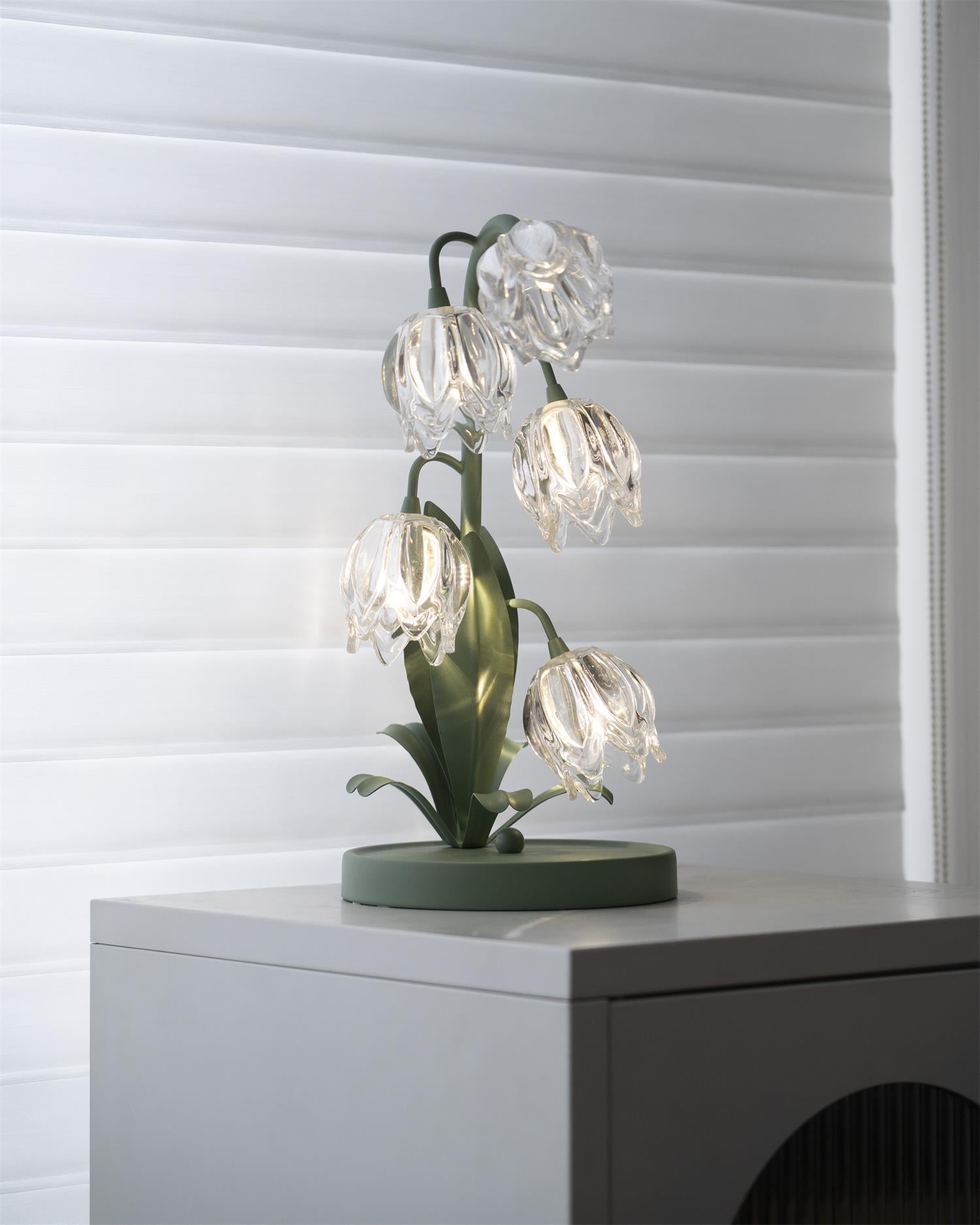 Table Lamp Glass Flower 7 in Decorative Green Indoor Bedroom Living Room Accent Lighting | Thomler