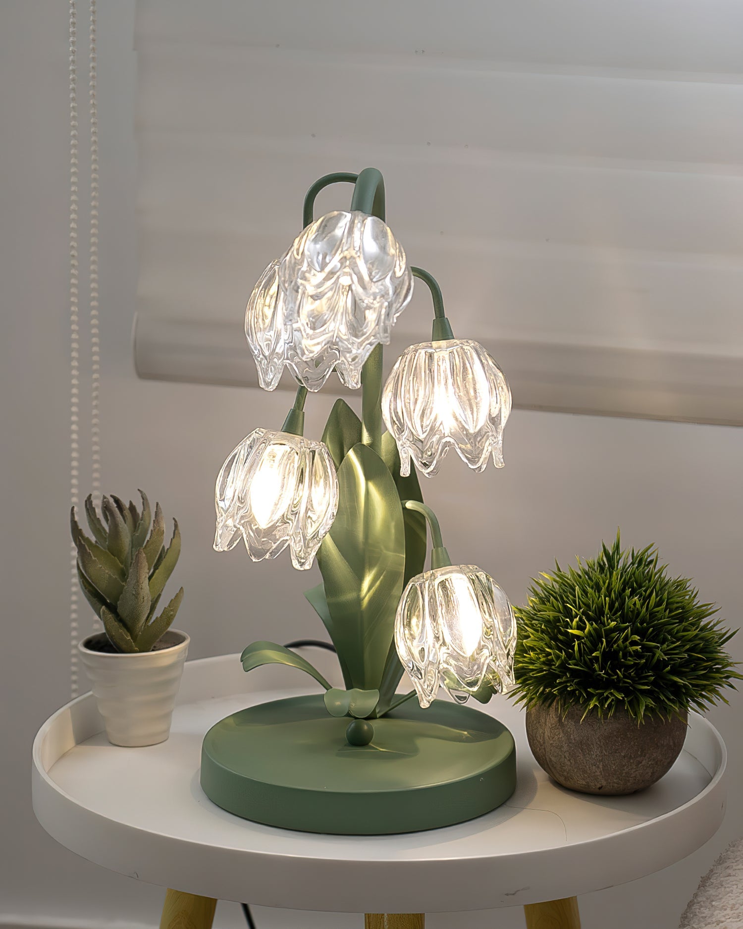 Table Lamp Glass Flower 7 in Decorative Green Indoor Bedroom Living Room Accent Lighting | Thomler
