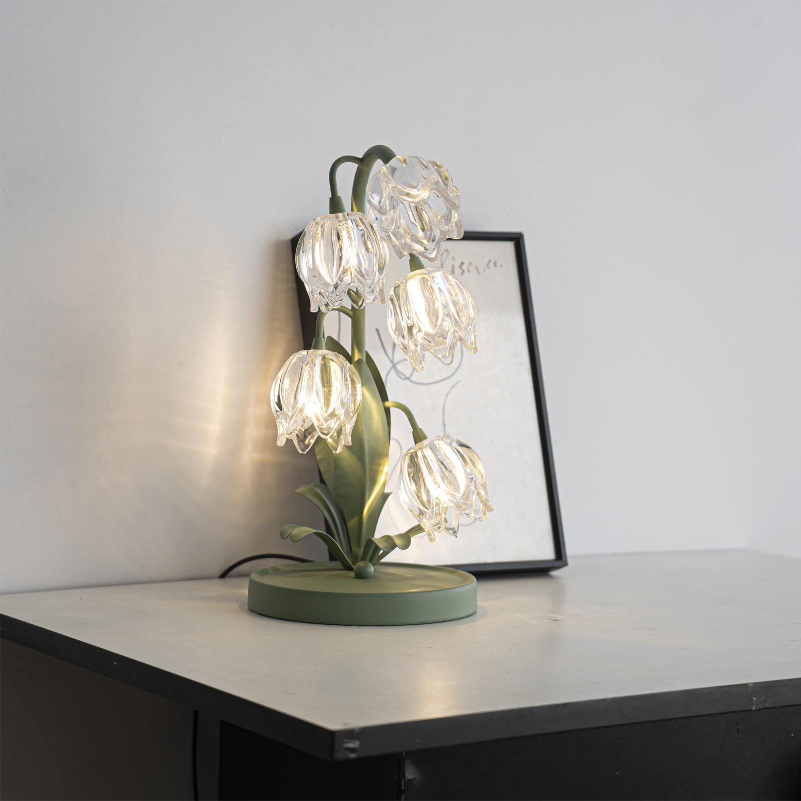 Table Lamp Glass Flower 7 in Decorative Green Indoor Bedroom Living Room Accent Lighting | Thomler