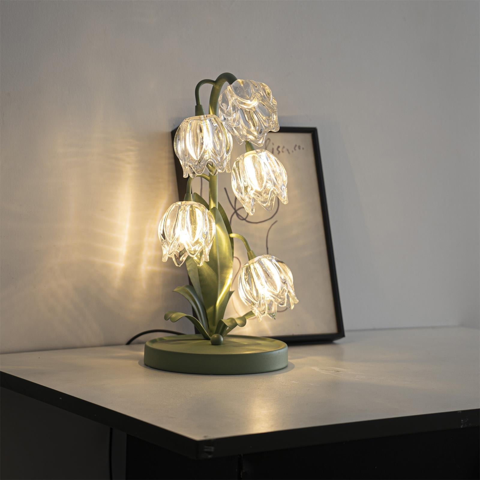Table Lamp Glass Flower 7 in Decorative Green Indoor Bedroom Living Room Accent Lighting | Thomler