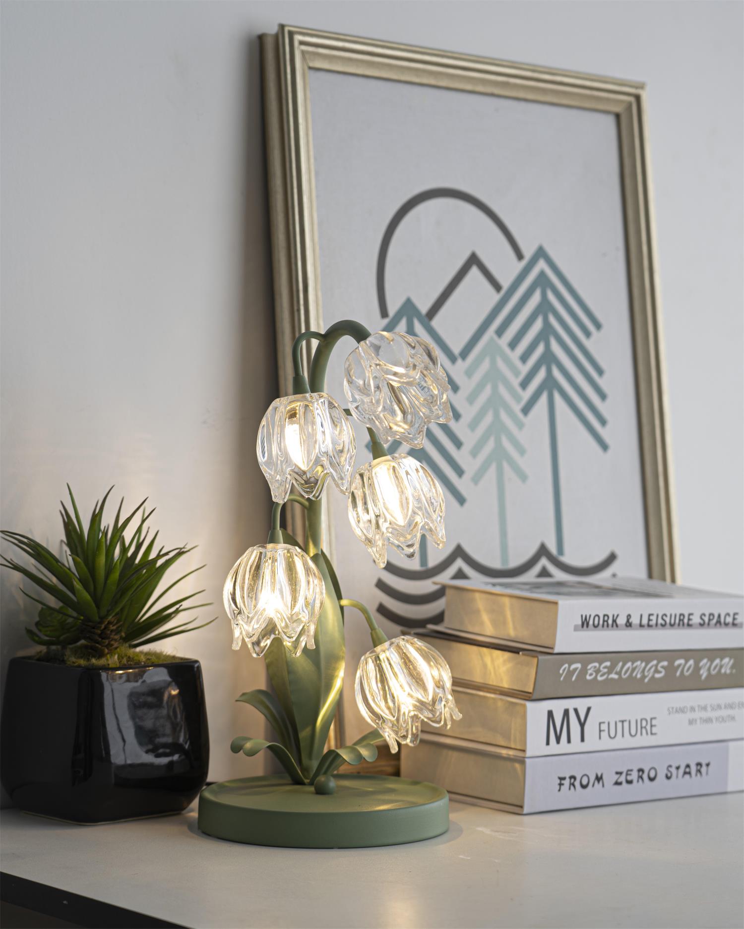 Table Lamp Glass Flower 7 in Decorative Green Indoor Bedroom Living Room Accent Lighting | Thomler