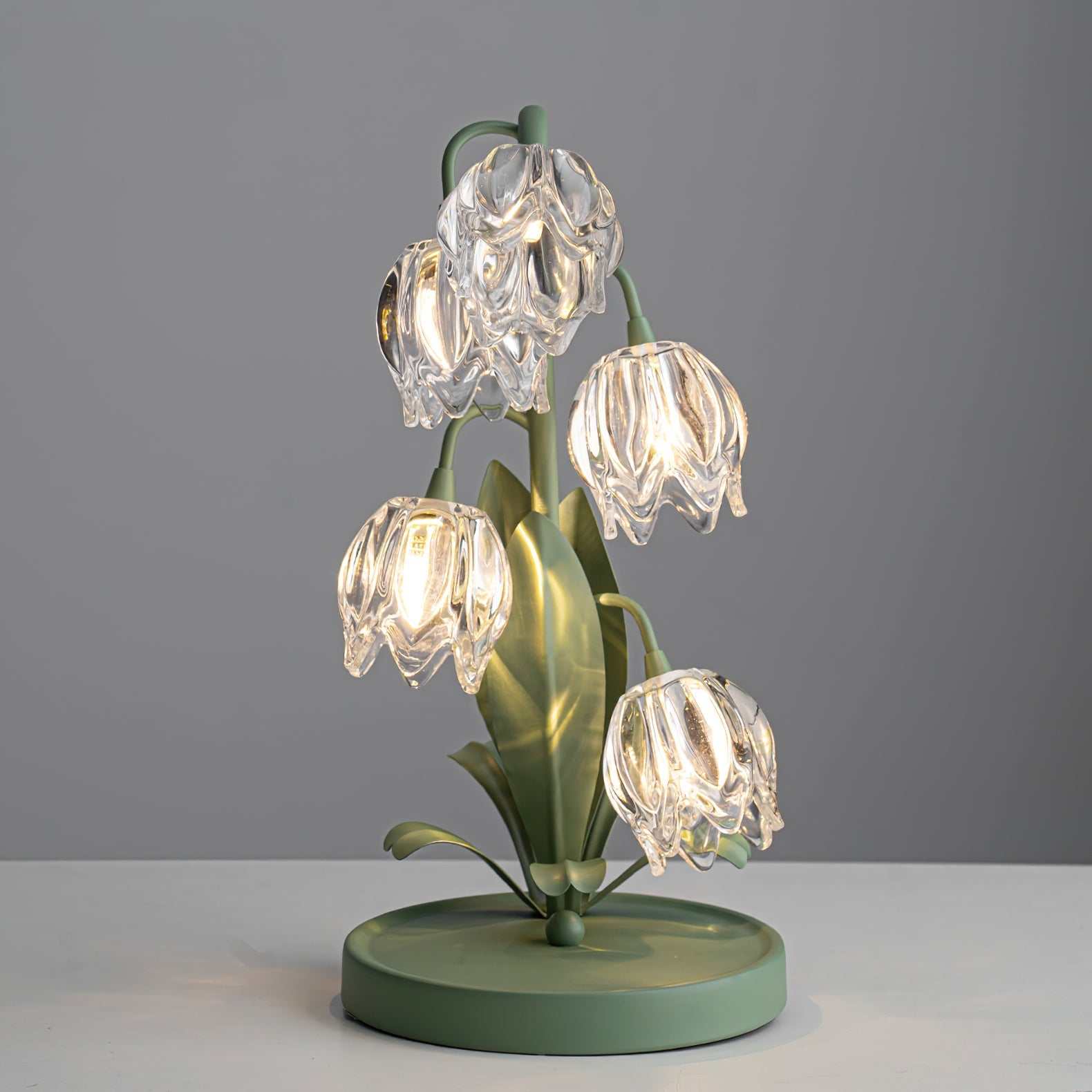 Table Lamp Glass Flower 7 in Decorative Green Indoor Bedroom Living Room Accent Lighting | Thomler