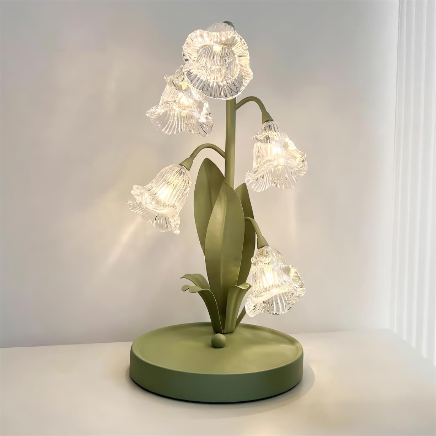 Table Lamp Glass Flower 7 in Decorative Green Indoor Bedroom Living Room Accent Lighting | Thomler