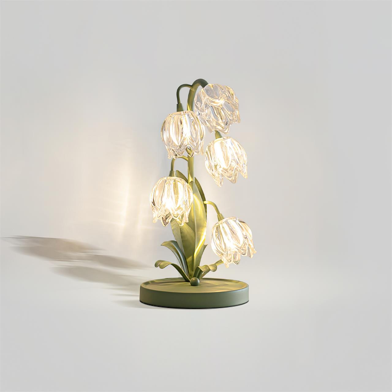Table Lamp Glass Flower 7 in Decorative Green Indoor Bedroom Living Room Accent Lighting | Thomler