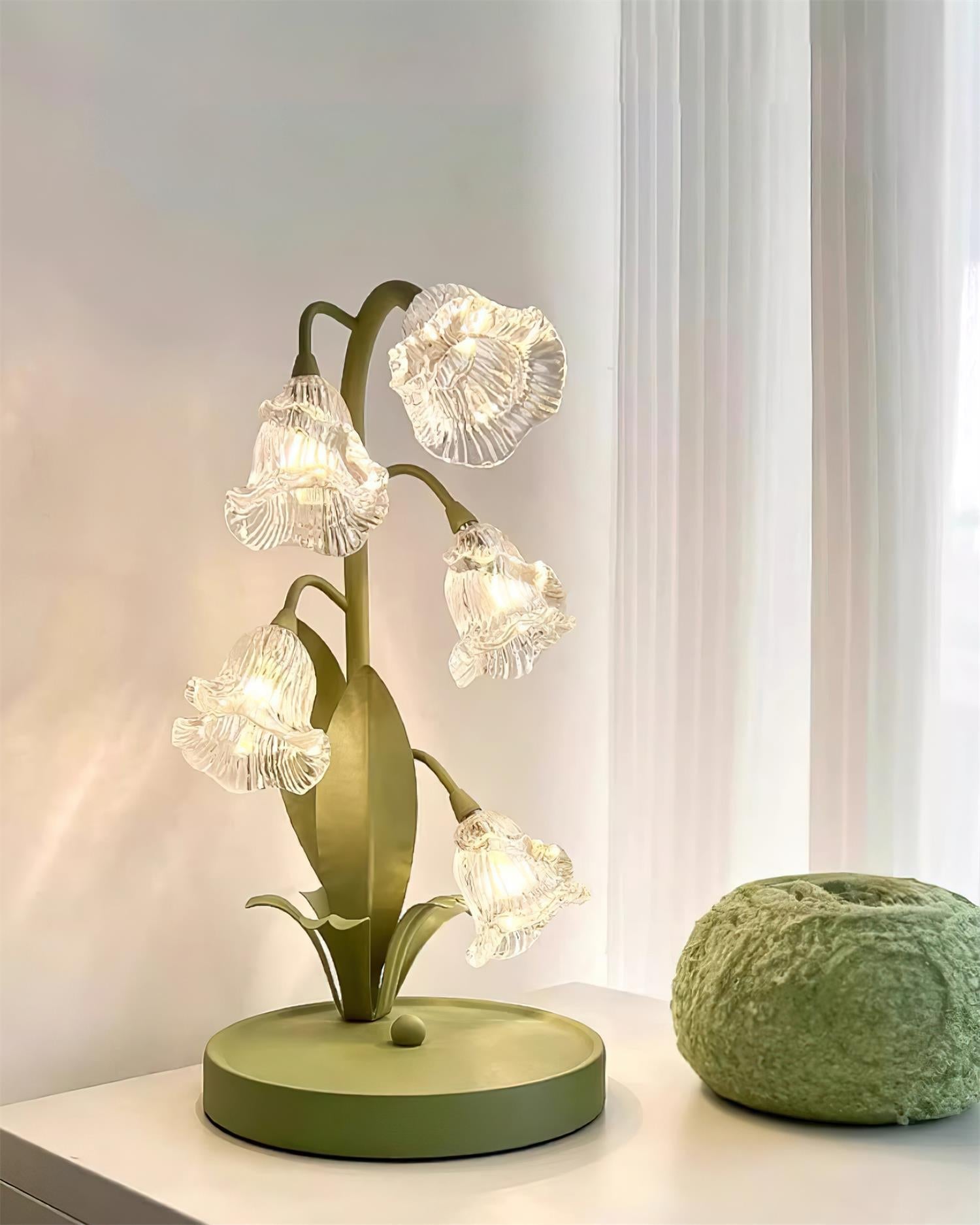 Table Lamp Glass Flower 7 in Decorative Green Indoor Bedroom Living Room Accent Lighting | Thomler
