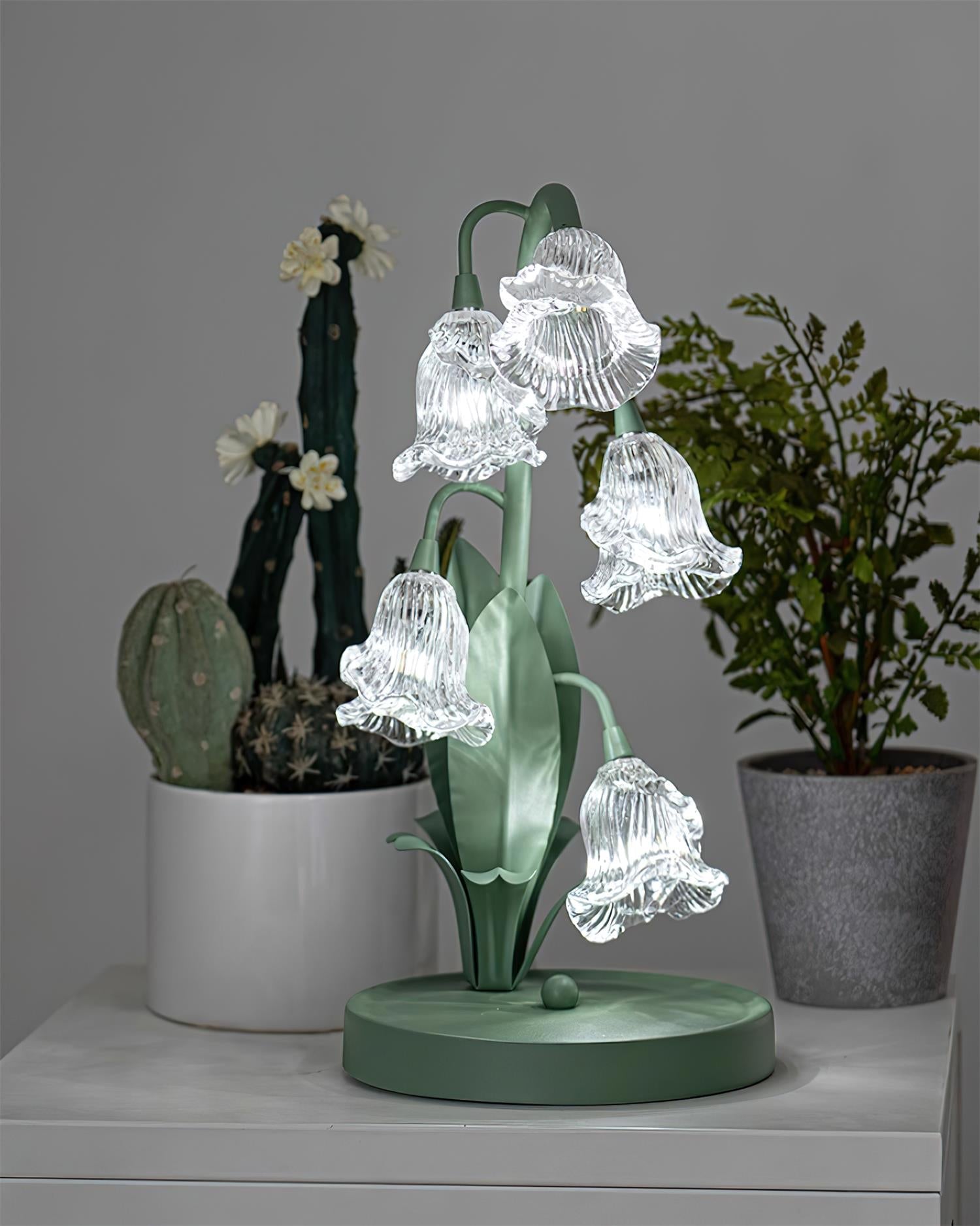 Table Lamp Glass Flower 7 in Decorative Green Indoor Bedroom Living Room Accent Lighting | Thomler