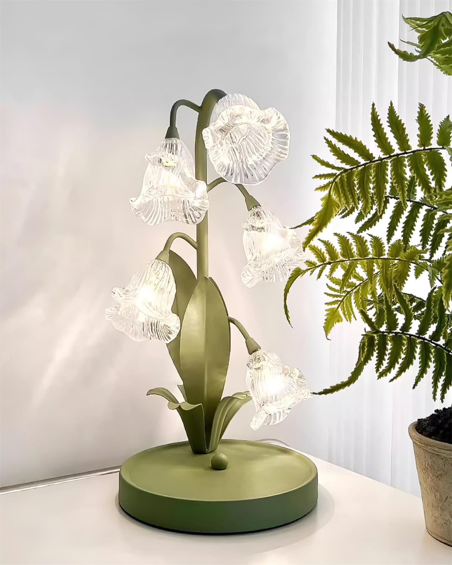 Table Lamp Glass Flower 7 in Decorative Green Indoor Bedroom Living Room Accent Lighting | Thomler