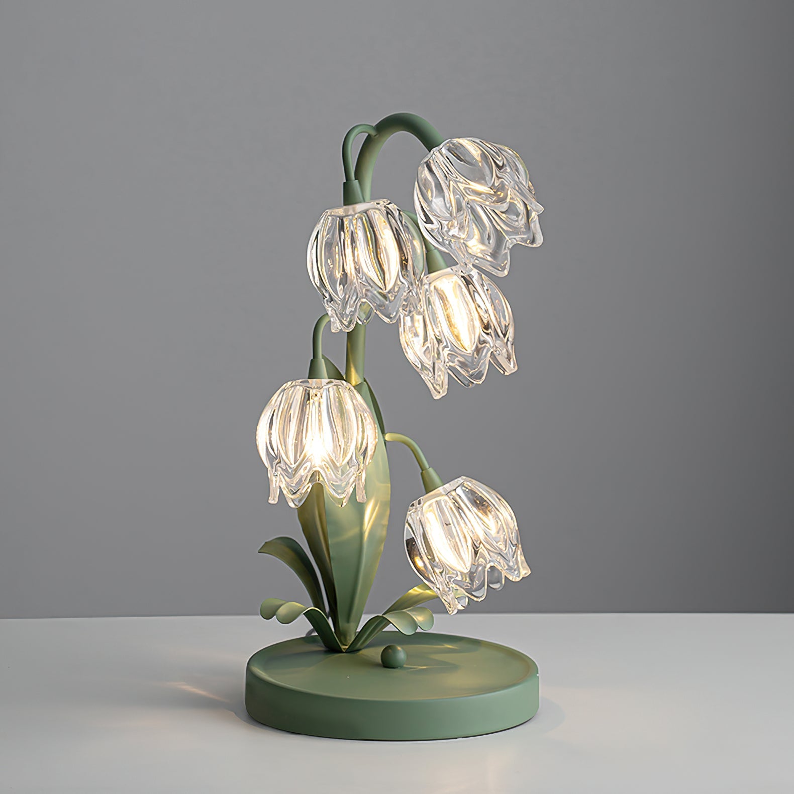 Table Lamp Glass Flower 7 in Decorative Green Indoor Bedroom Living Room Accent Lighting | Thomler