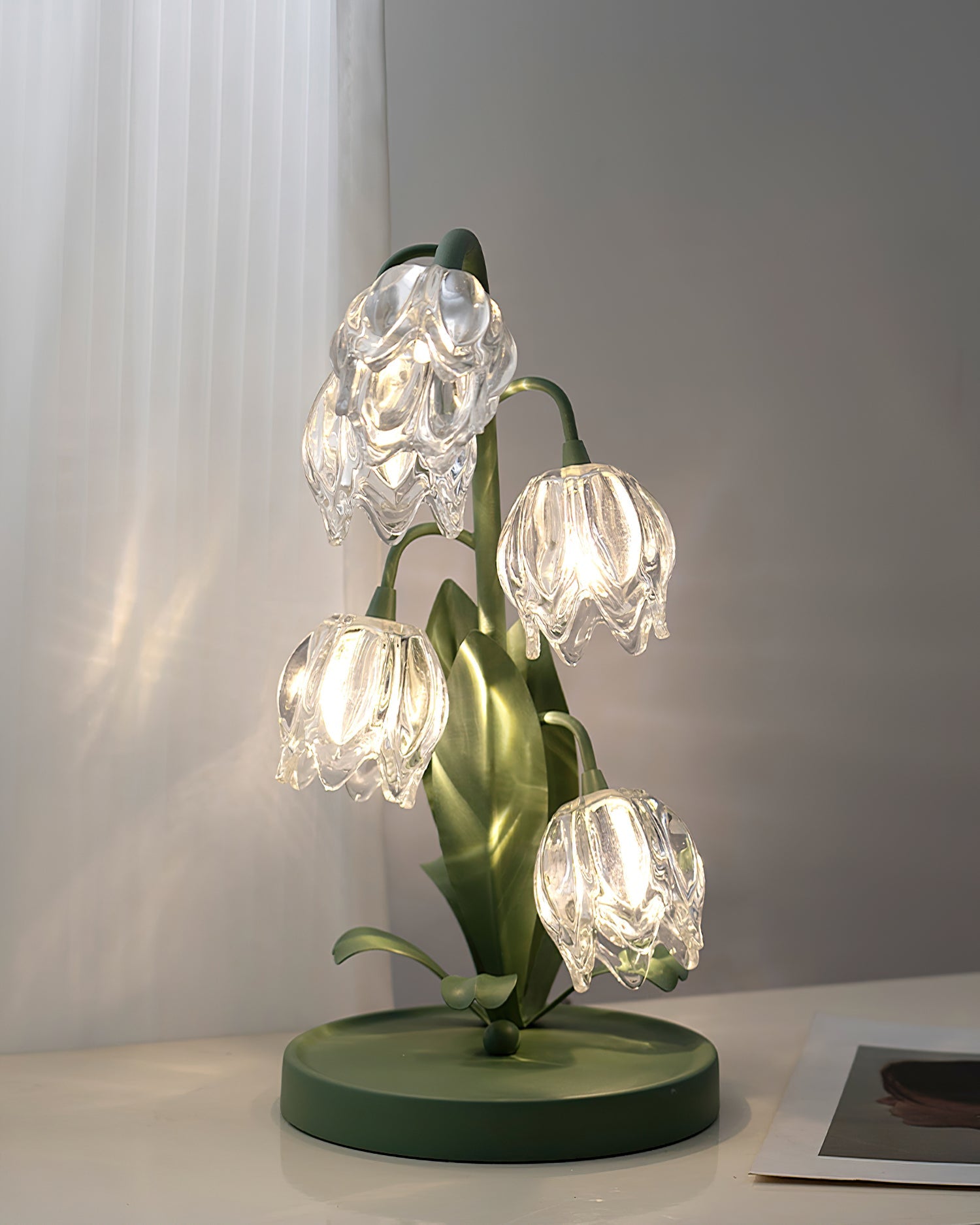 Table Lamp Glass Flower 7 in Decorative Green Indoor Bedroom Living Room Accent Lighting | Thomler