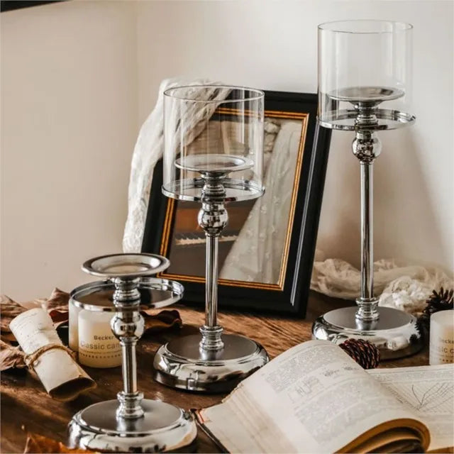 Scandinavian Candle Holder Set – Elegant Metal Taper Candelabra for Dining Table, Mantel & Home Decor – Gold or Silver Finish in 3 Heights | Thomler