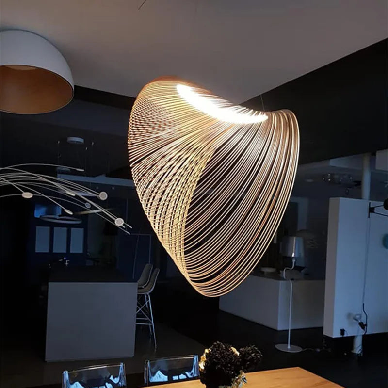 Pendant Light Wood LED 8W Natural Adjustable 200.0 cm Dining Room Restaurant Hanging Ceiling Lamp | Thomler