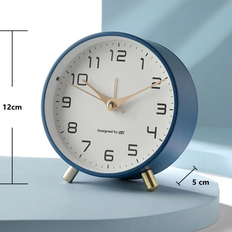 Table Clock Metal Glass 12.0 cm Silent Bedroom Living Room Scandinavian Desk Clock Nightstand Decorative Timepiece | Thomler