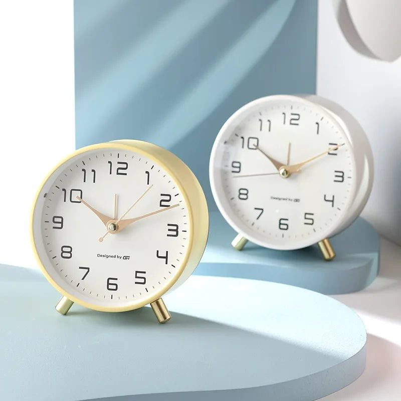 Table Clock Metal Glass 12.0 cm Silent Movement White Bedroom Living Room Desk Clock Scandinavian Minimalist Decor | Thomler