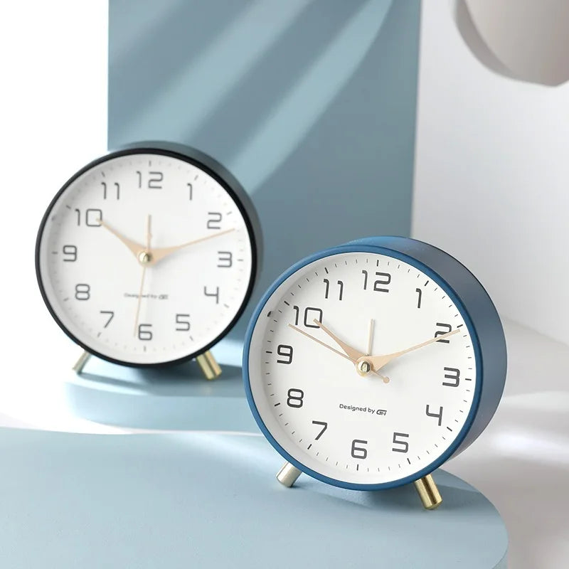 Table Clock Metal Glass 12.0 cm Silent Movement White Bedroom Living Room Desk Clock Scandinavian Minimalist Decor | Thomler