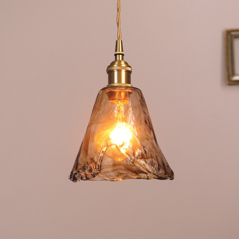 Geometric Glass Pendant Light with Brass Finish for Dining Room & Bedroom – Handcrafted Vintage Industrial Hanging Fixture | Thomler