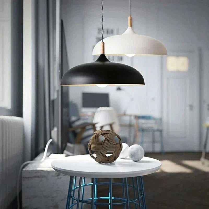Oak Wood Pendant Light Fixture – Modern Scandinavian Ceiling Lamp with LED – Adjustable Cord – For Kitchen, Dining Room, Bedroom, Living | Thomler