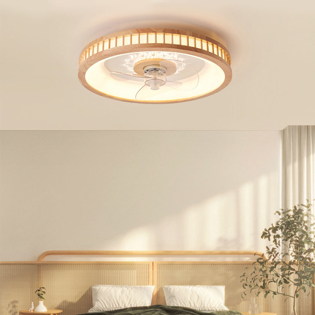 Ceiling Fan Wood Acrylic 19.7 in LED Flush Mount Living Room Bedroom Modern Low Profile Air Circulation Light Fixture | Thomler