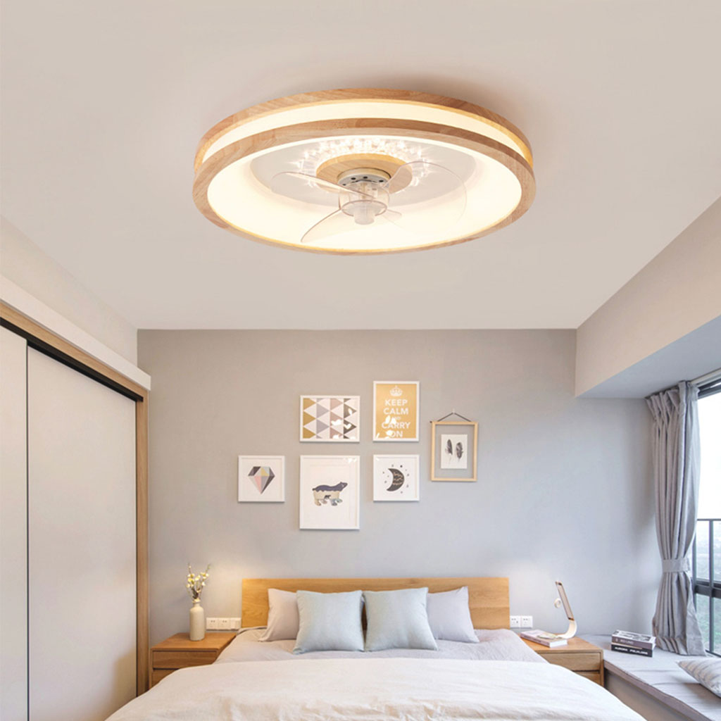 Ceiling Fan Wood Acrylic 19.7 in LED Flush Mount Living Room Bedroom Modern Low Profile Air Circulation Light Fixture | Thomler