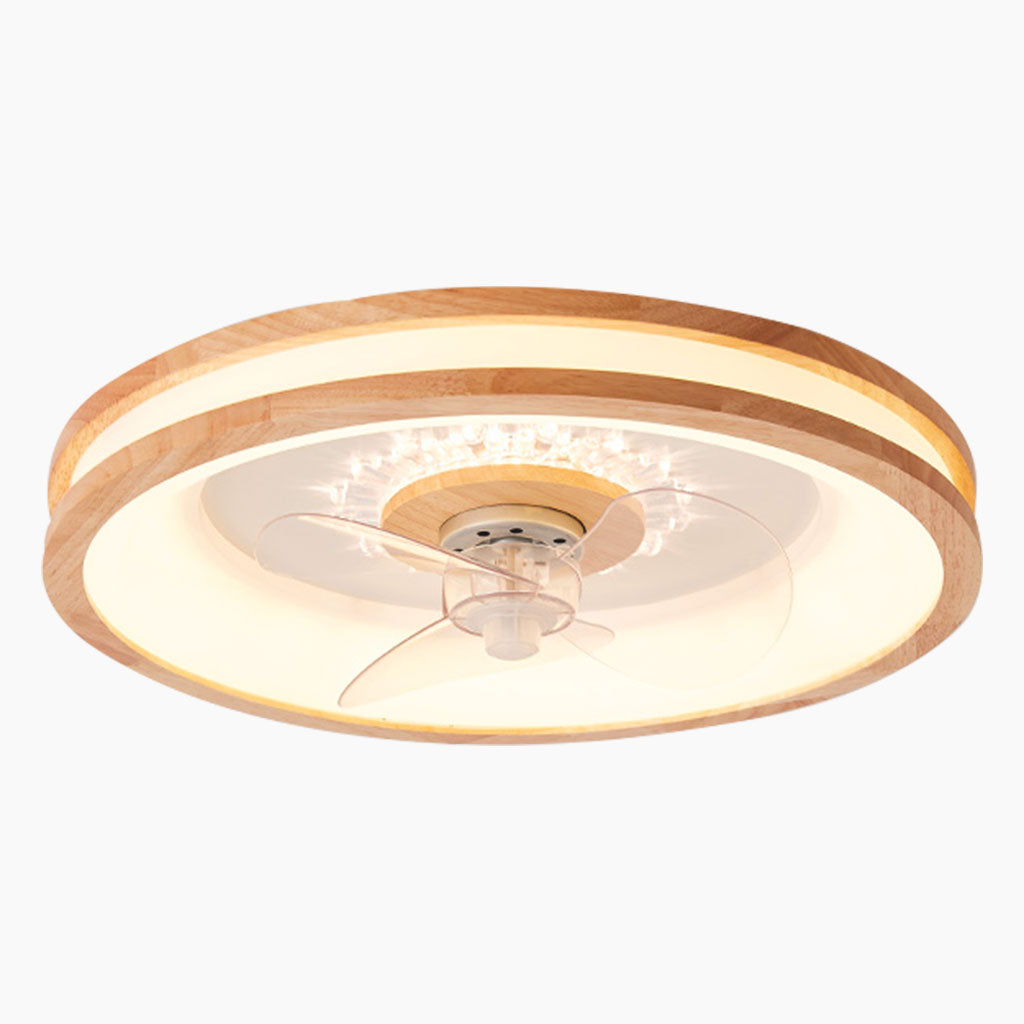 Ceiling Fan Wood Acrylic 19.7 in LED Flush Mount Living Room Bedroom Modern Low Profile Air Circulation Light Fixture | Thomler