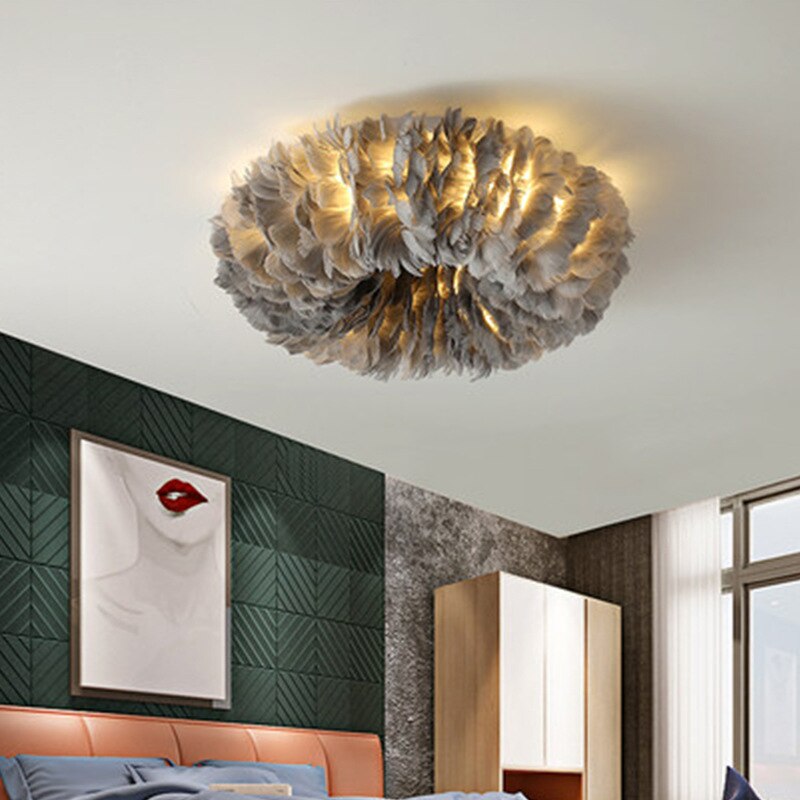 Ceiling Light Feather Metal 40W Warm White Bedroom Living Room Flush Mount Indoor Lamp | Thomler