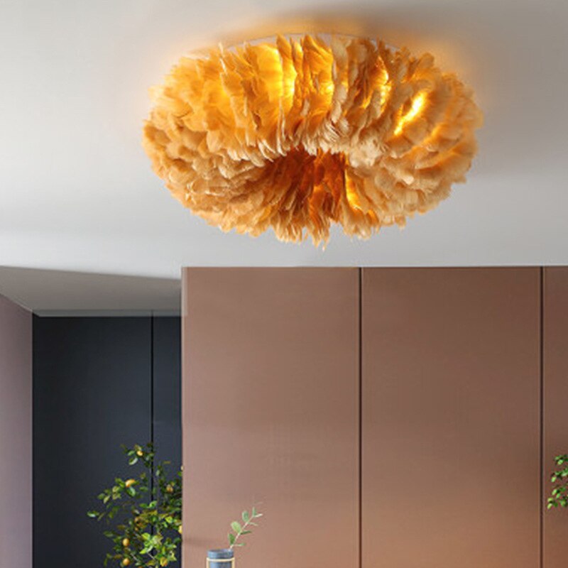 Ceiling Light Feather Metal 40W Warm White Bedroom Living Room Flush Mount Indoor Lamp | Thomler