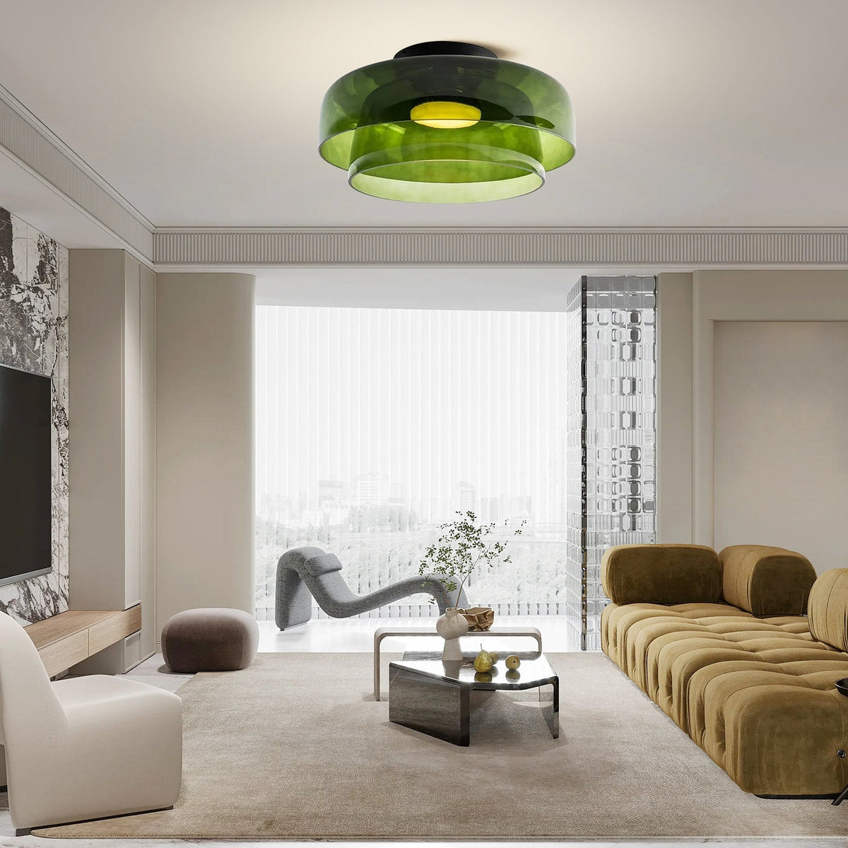 Layered Glass Ceiling Light Modern Multi-Tier Flush Mount Fixture with LED Hardwired for Kitchen Dining Room Bedroom Living Room | Thomler