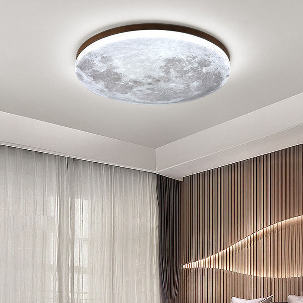 Ceiling Light Wood Acrylic 48.0 cm Moon Design Bedroom Living Room Flush Mount LED Ambient Lighting | Thomler