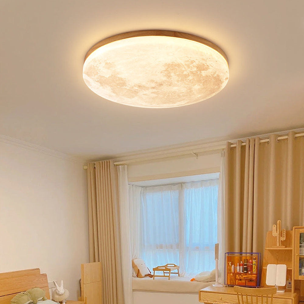Ceiling Light Wood Acrylic 48.0 cm Moon Design Bedroom Living Room Flush Mount LED Ambient Lighting | Thomler