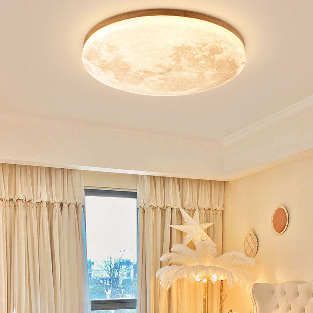 Ceiling Lamp Wood Acrylic 48.0 cm Moon Design Bedroom Living Room Flush Mount Ambient LED Light | Thomler