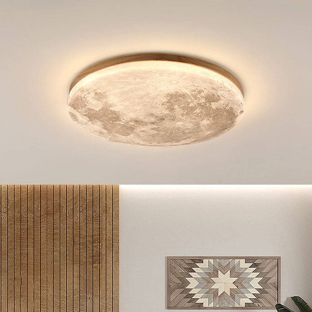 Ceiling Lamp Wood Acrylic 48.0 cm Moon Design Bedroom Living Room Flush Mount Ambient LED Light | Thomler