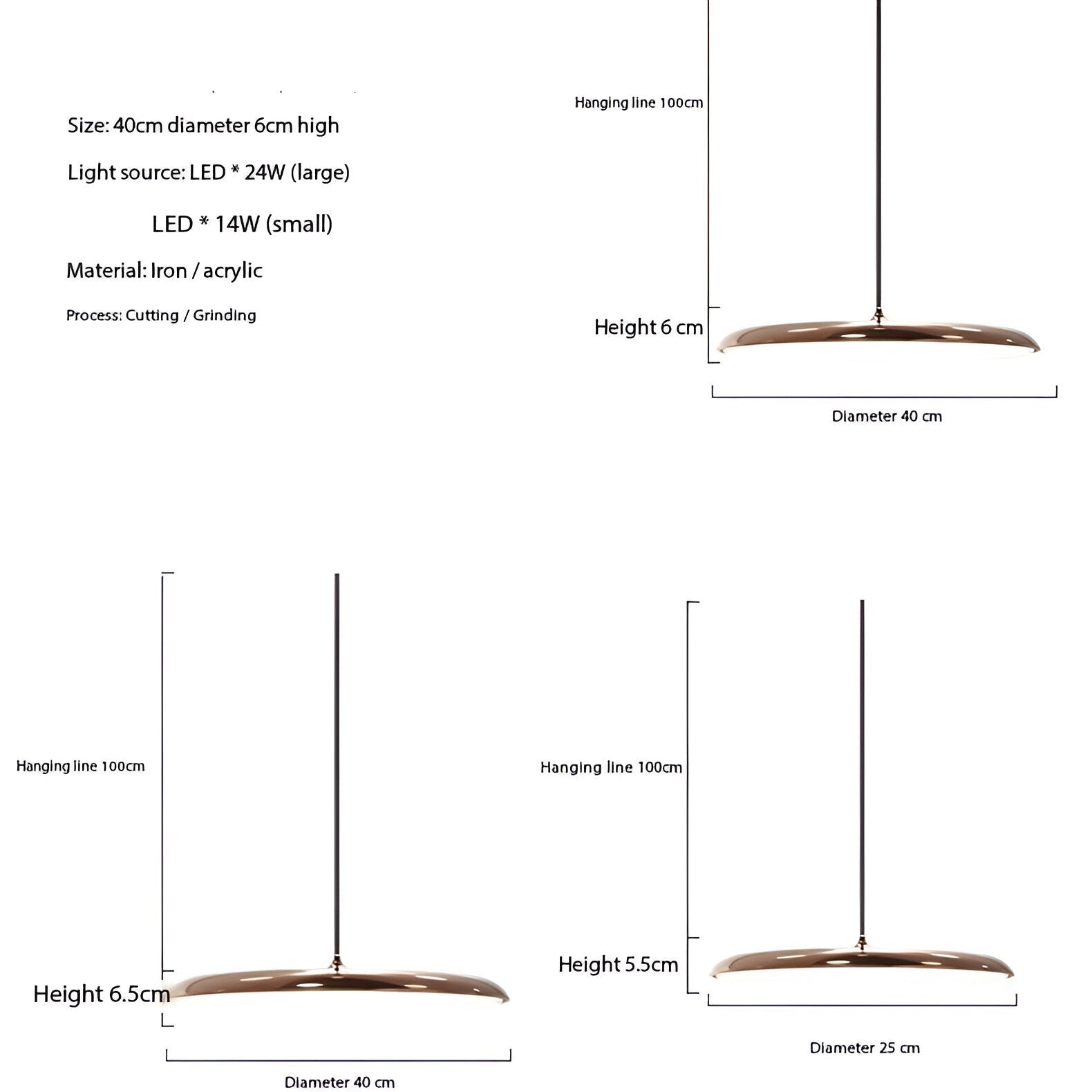 Pendant Light Zinc Alloy 25.0 cm (9.8") LED 4000K Rose Gold Living Room Bedroom Saucer Ceiling Hanging Lamp Adjustable | Thomler