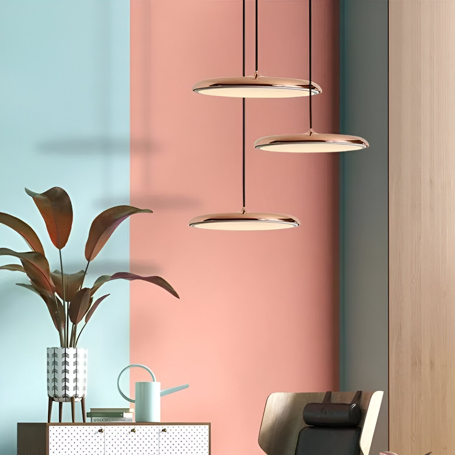 Pendant Light Zinc Alloy 25.0 cm (9.8") LED 4000K Rose Gold Living Room Bedroom Saucer Ceiling Hanging Lamp Adjustable | Thomler