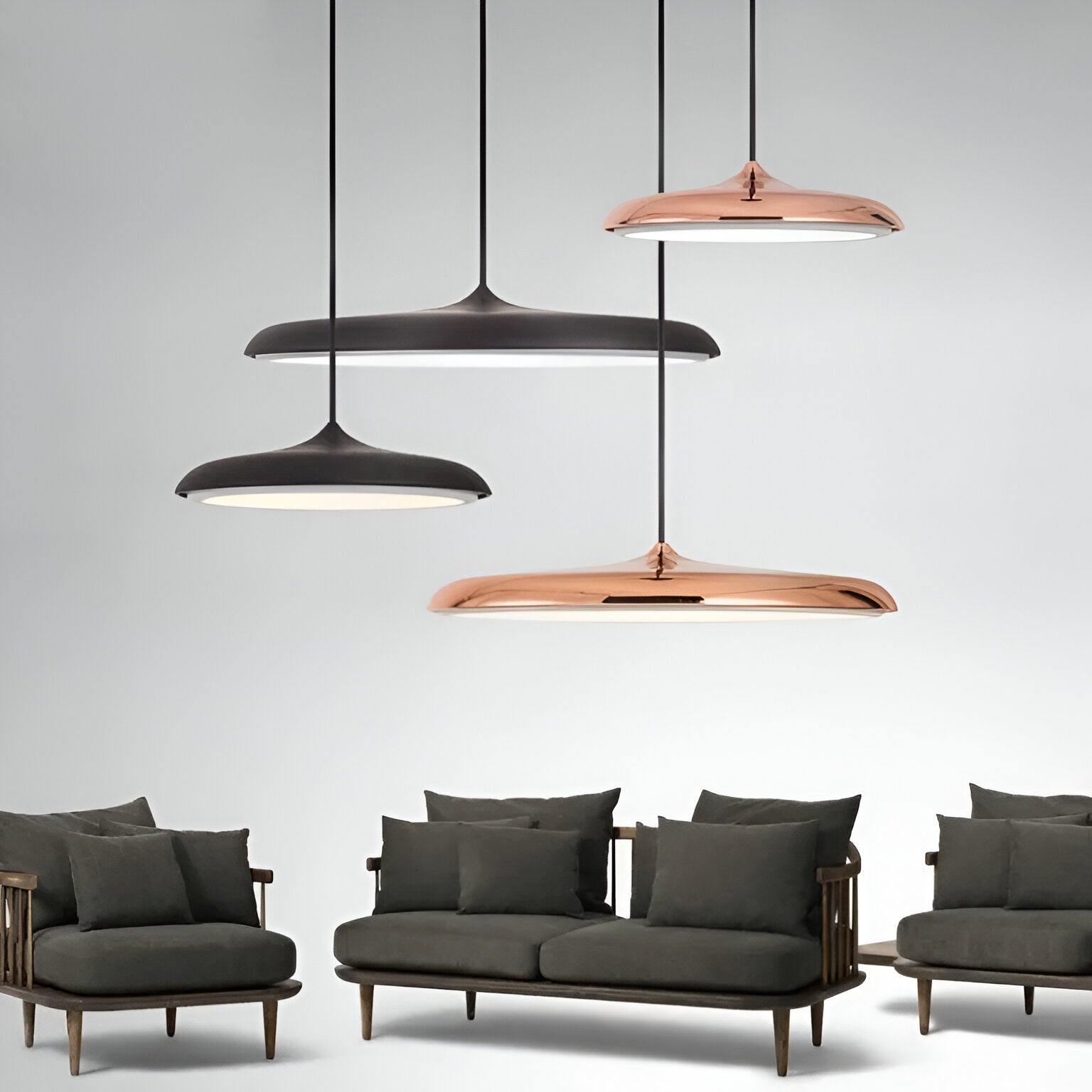 Pendant Light Zinc Alloy 25.0 cm (9.8") LED 4000K Rose Gold Living Room Bedroom Saucer Ceiling Hanging Lamp Adjustable | Thomler