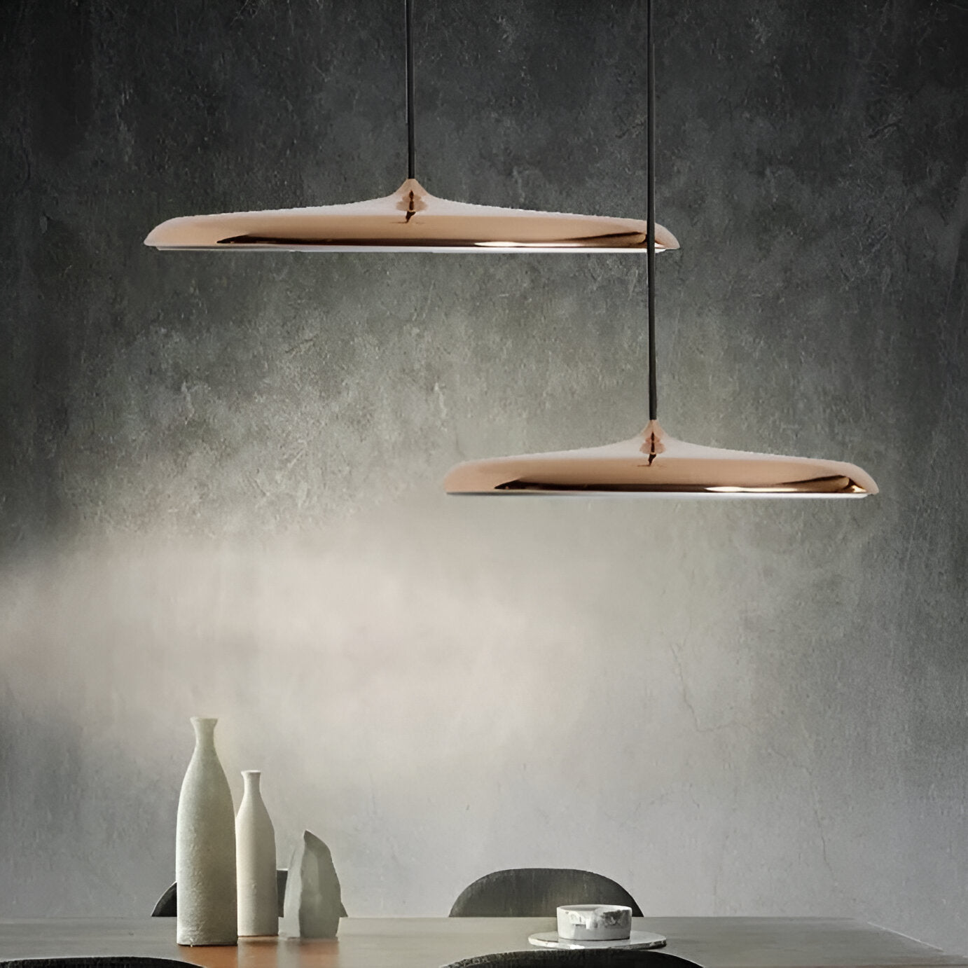 Pendant Light Zinc Alloy 25.0 cm (9.8") LED 4000K Rose Gold Living Room Bedroom Saucer Ceiling Hanging Lamp Adjustable | Thomler