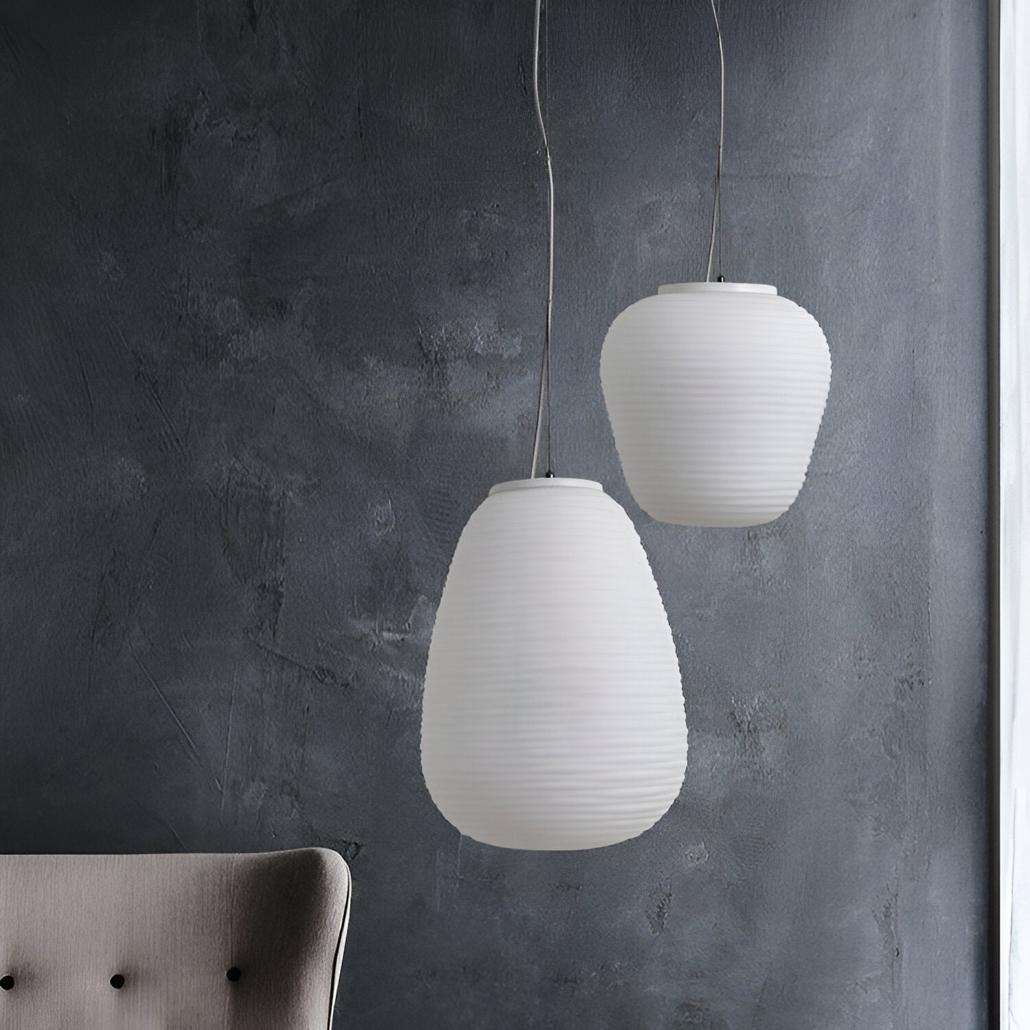 Opaline Pendant Light Ribbed Glass LED 13.4 in Adjustable Café Dining Room Hanging Lamp | Thomler