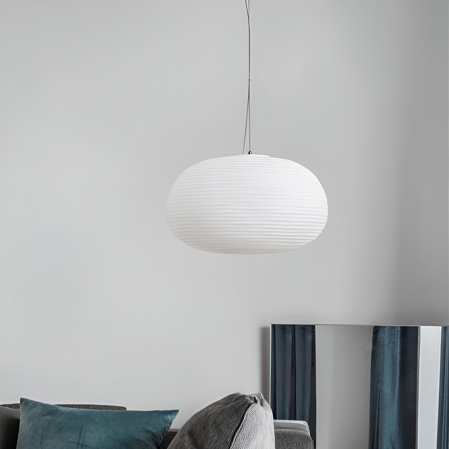 Opaline Pendant Light Ribbed Glass LED 13.4 in Adjustable Café Dining Room Hanging Lamp | Thomler