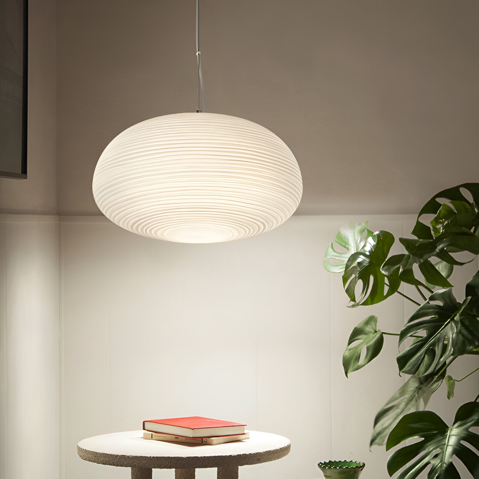 Opaline Pendant Light Ribbed Glass LED 13.4 in Adjustable Café Dining Room Hanging Lamp | Thomler