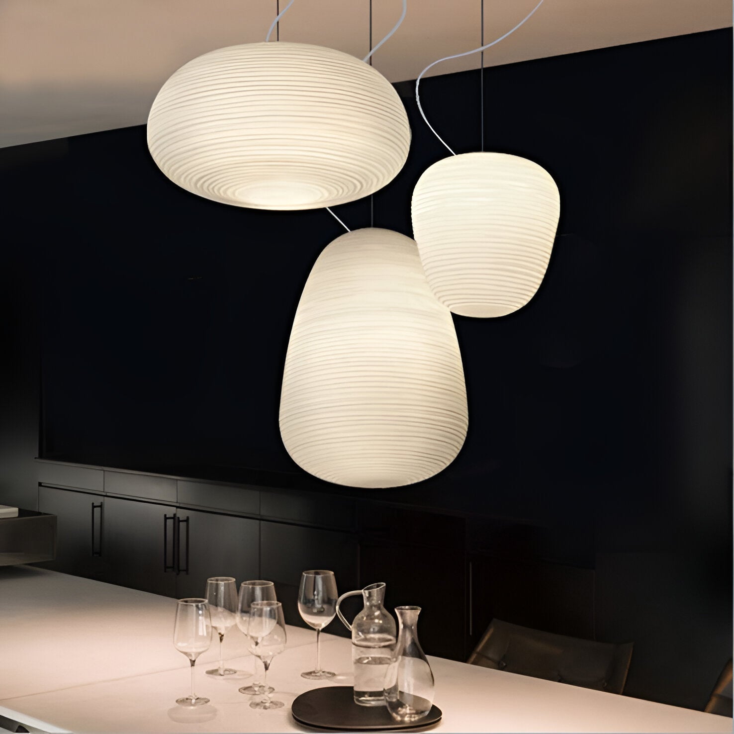 Opaline Pendant Light Ribbed Glass LED 13.4 in Adjustable Café Dining Room Hanging Lamp | Thomler