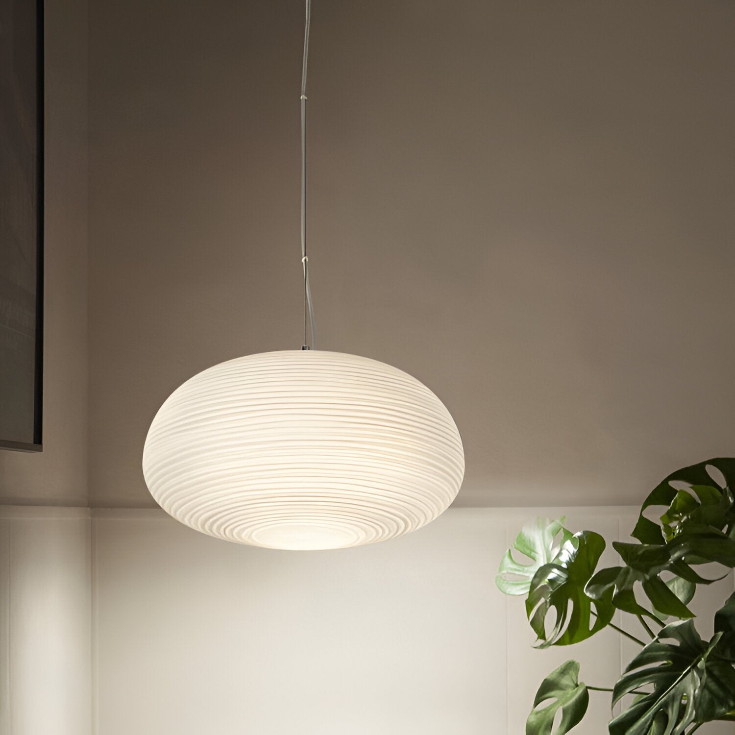 Opaline Pendant Light Ribbed Glass LED 13.4 in Adjustable Café Dining Room Hanging Lamp | Thomler