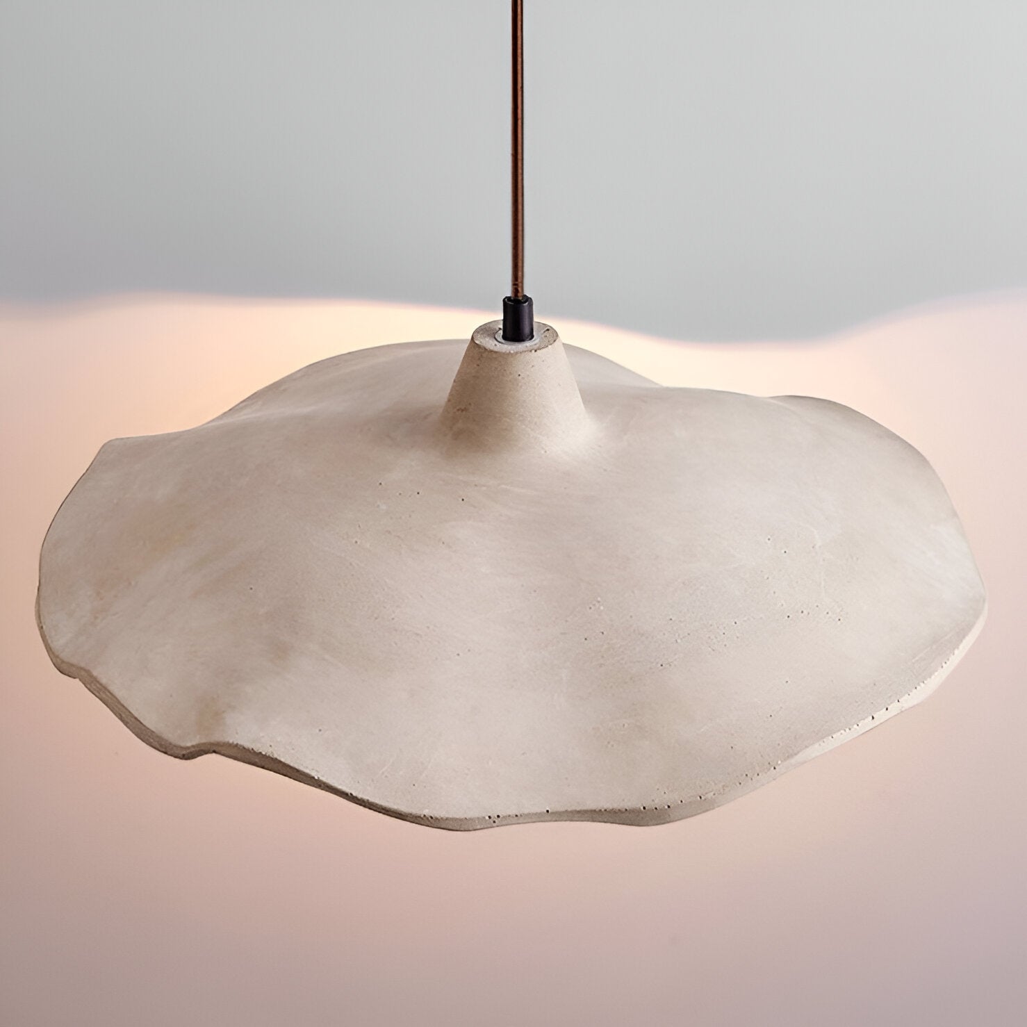 Pendant Light Cement 15.7 in Flower Shape Matte Dining Room Hanging Ceiling Lamp Wabi Sabi Japandi Minimalist Lighting Fixture | Thomler
