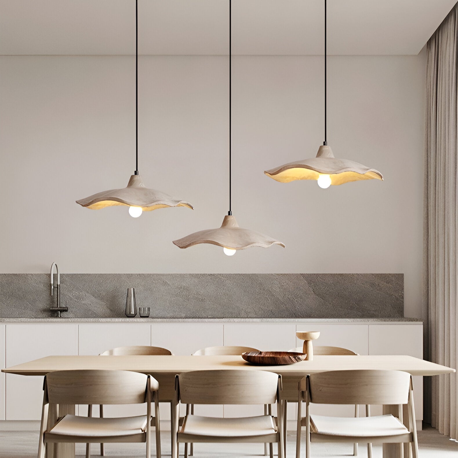 Pendant Light Cement 15.7 in Flower Shape Matte Dining Room Hanging Ceiling Lamp Wabi Sabi Japandi Minimalist Lighting Fixture | Thomler