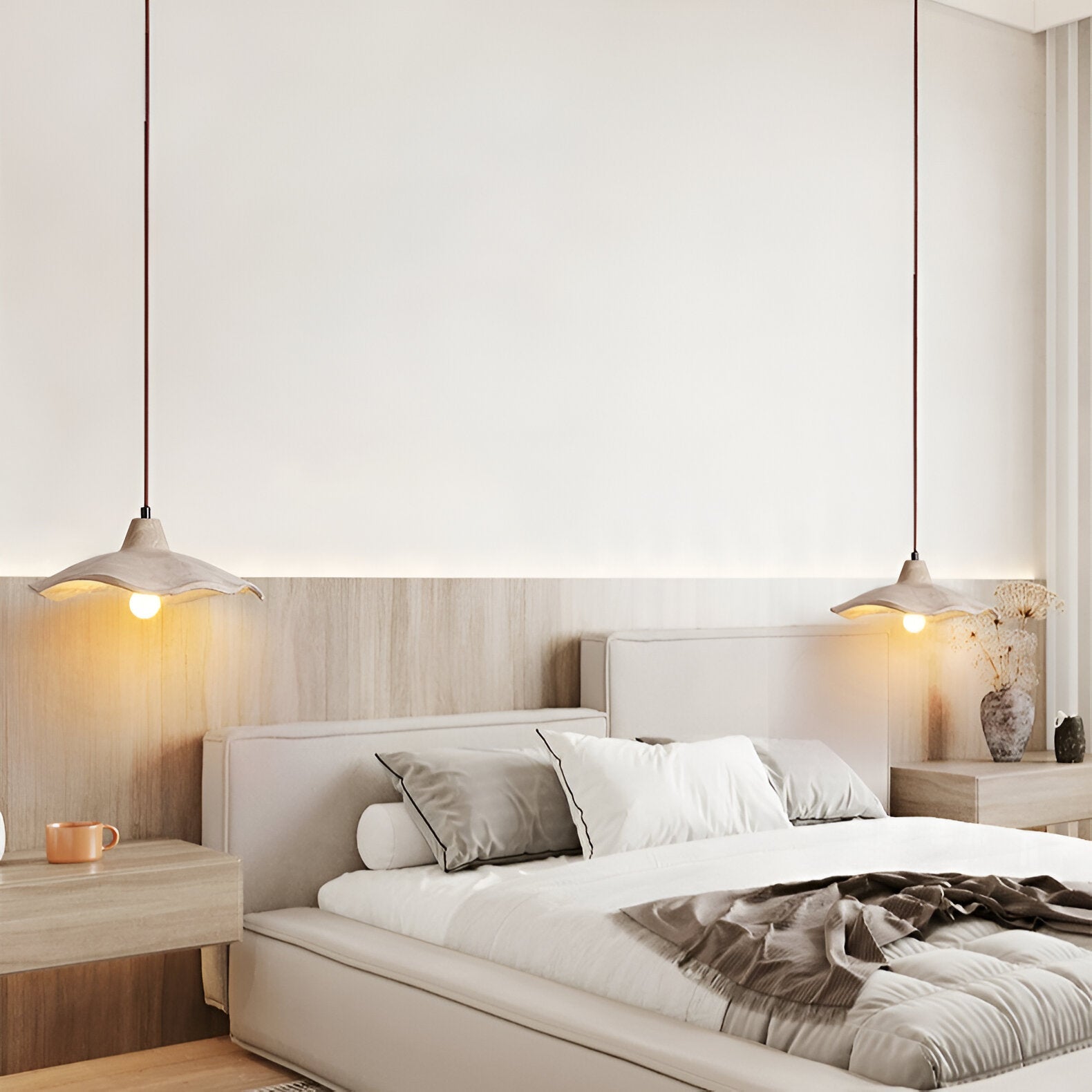 Pendant Light Cement 15.7 in Flower Shape Matte Dining Room Hanging Ceiling Lamp Wabi Sabi Japandi Minimalist Lighting Fixture | Thomler