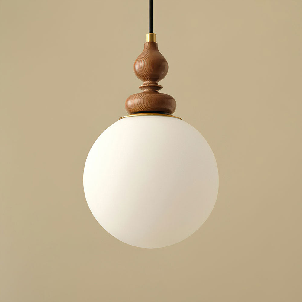 Pendant Light Wood 7.1 in Diameter Milky White Glass Adjustable Ceiling Dining Room Bedroom Lighting | Thomler