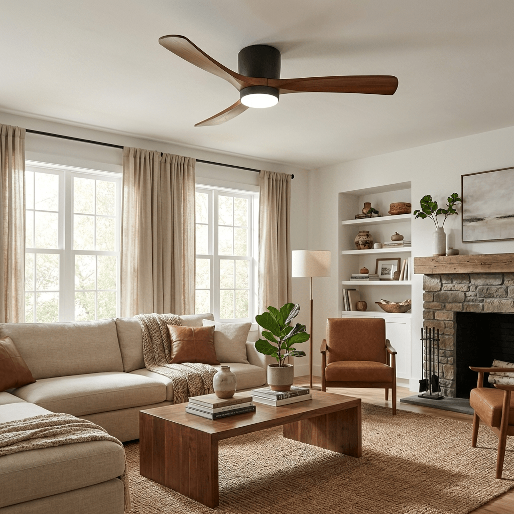 Sycamore Wood Ceiling Fan with LED Light – Whisper-Quiet 6-Speed DC Motor, Reversible Airflow, Remote Control, 42/48/52 Inch | Thomler