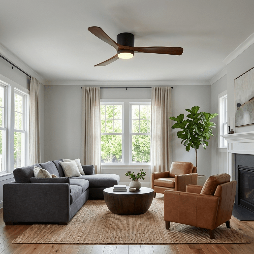 42-52 Inch Reversible Wood Blade Ceiling Fan with Dimmable LED Light & Remote Control | Thomler