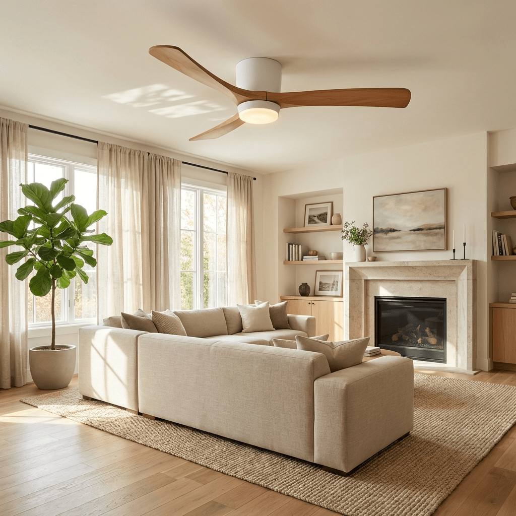 42-52 Inch Reversible Wood Blade Ceiling Fan with Dimmable LED Light & Remote Control | Thomler