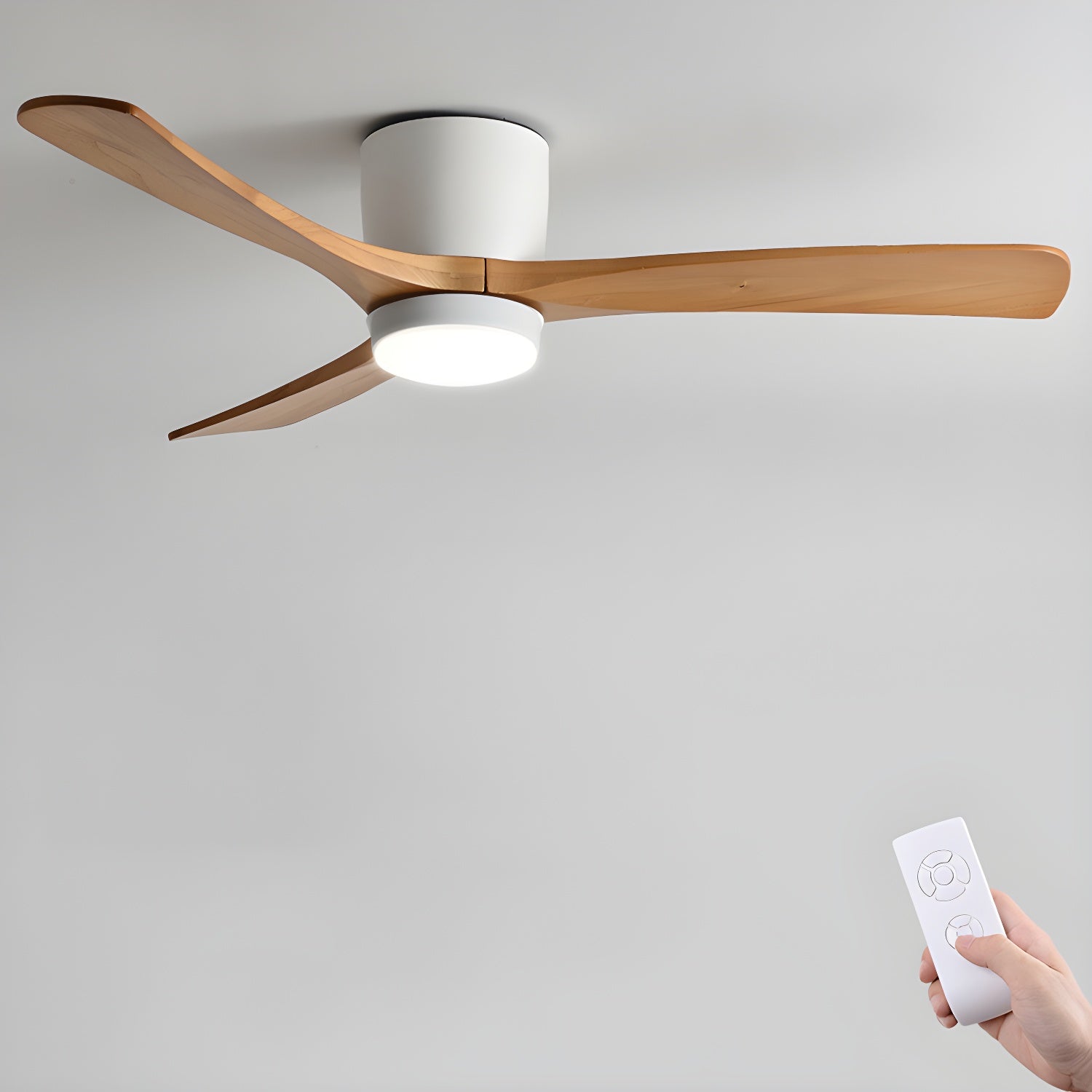 Ceiling Fan Wood Blades LED Light Remote Control Bedroom Living Room Quiet Scandinavian Air Circulator | Thomler