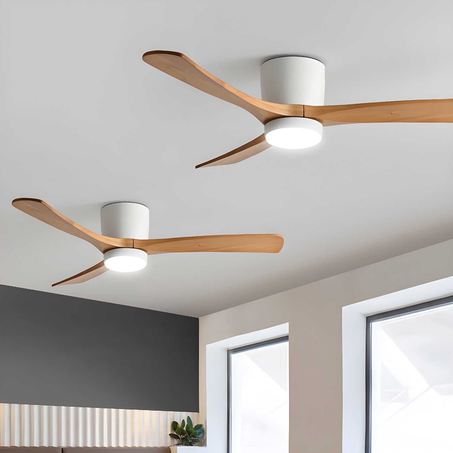 Ceiling Fan Wood Blades LED Light Remote Control Bedroom Living Room Quiet Scandinavian Air Circulator | Thomler